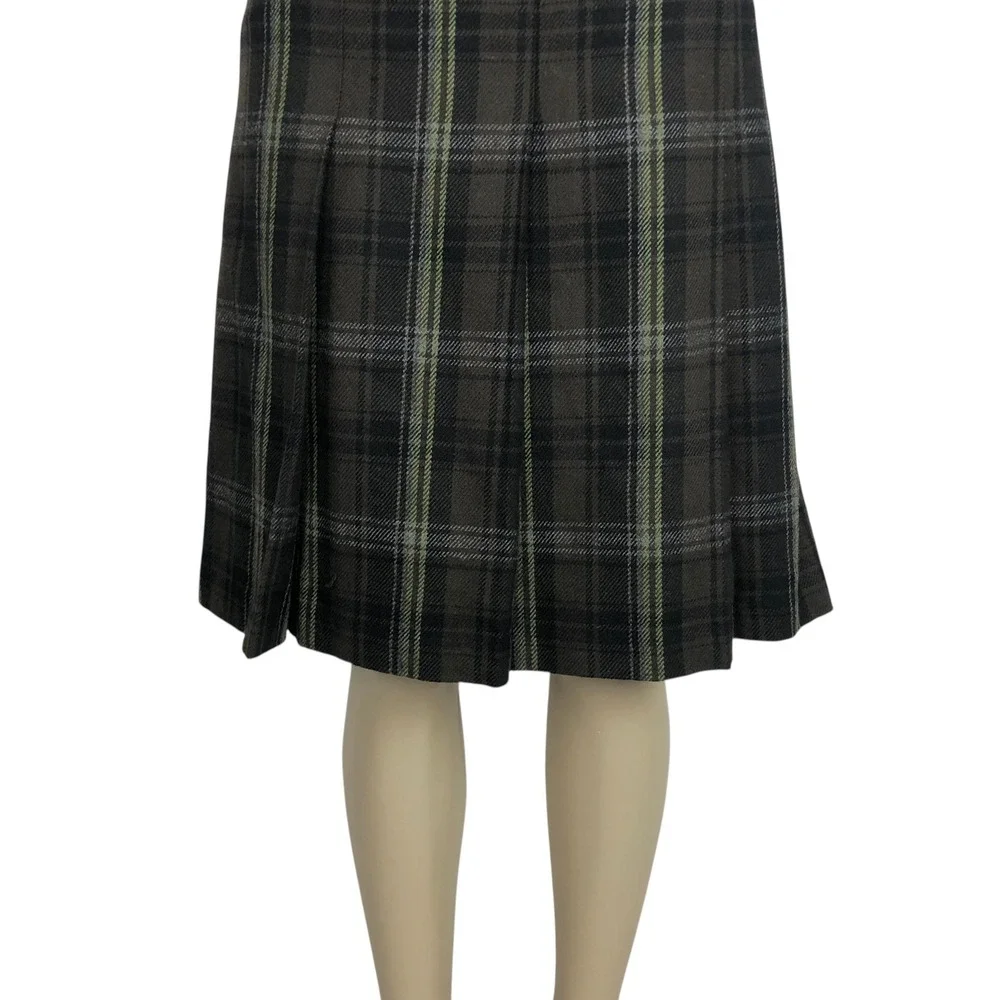 Ann Taylor LOFT Wool Blend Plaid Pleated‎ A-Line Skirt Size 6 Academia Preppy